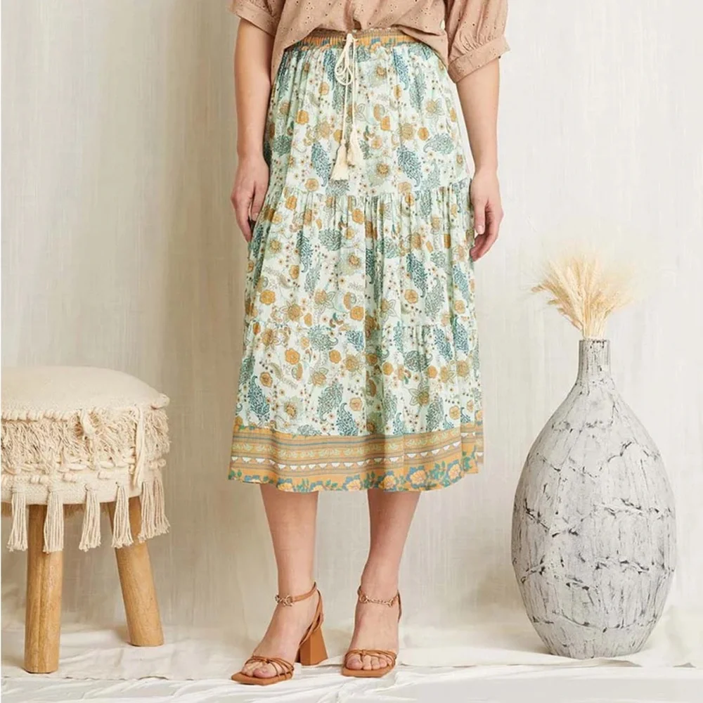 NWOT Zahra skirt in floral aqua and gold size Small - Picture 6 of 11